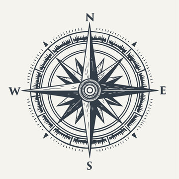 Compass. Vintage engraving style woodcut vector illustration.