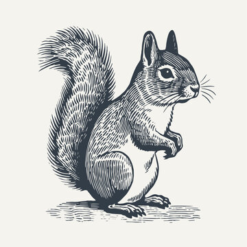 Standing squirrel. Vintage woodcut engraving style vector illustration.