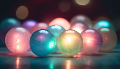 Multi colored celebration ball shines bright in defocused background generated by AI