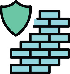 Shield wall icon outline vector. Brick defense. Safety barrier color flat