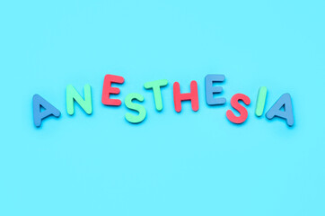 Word ANESTHESIA on blue background