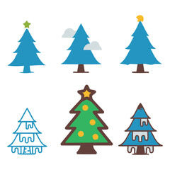 Obraz premium Colorful cartoon Christmas tree vector set.
