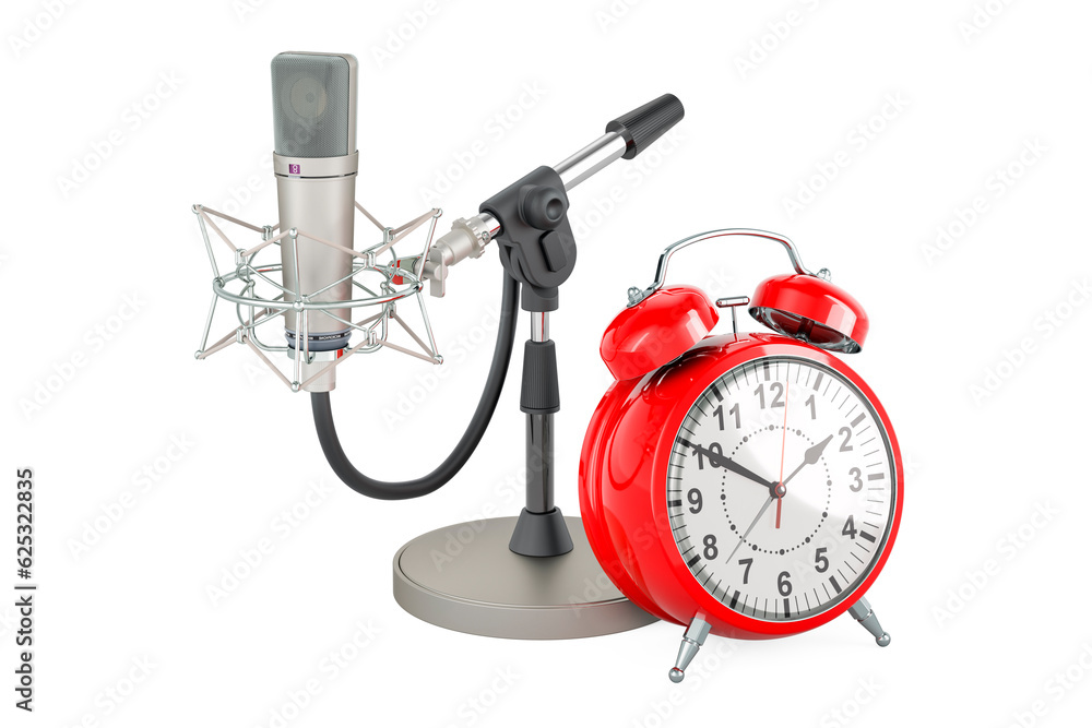 Aufkleber retro microphone with alarm clock, 3d rendering