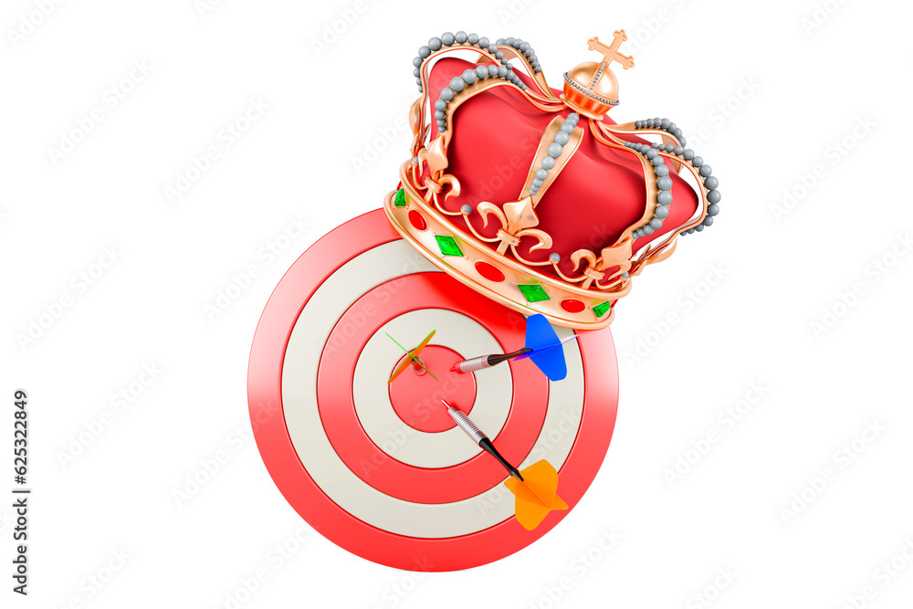 Poster target with arrows with golden crown, 3d rendering