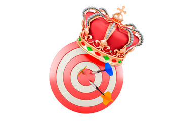 Target with arrows with golden crown, 3D rendering