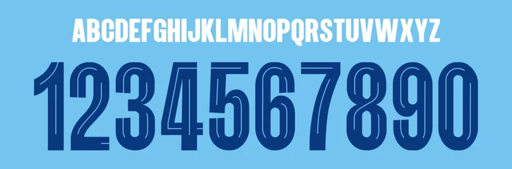 Zelfklevend Fotobehang font vector team 2023 - 2024 kit sport style font. manchester City football style font. premier league. sports style letters and numbers for soccer team © Fabian1927