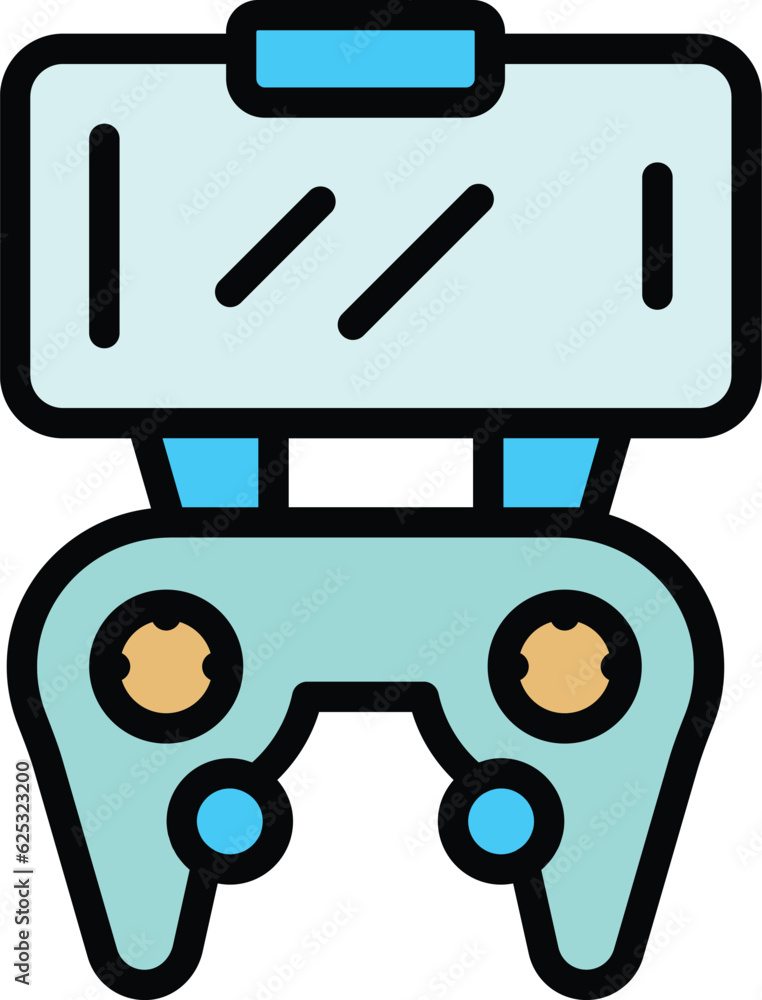 Poster smartphone vr joystick icon outline vector. digital platform. 360 game color flat