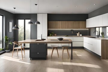 Fototapeta premium Sleek Simplicity: Step into the Scandinavian Modern Kitchen of Your Dreams!