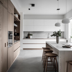 Fototapeta na wymiar Sleek Simplicity: Step into the Scandinavian Modern Kitchen of Your Dreams!
