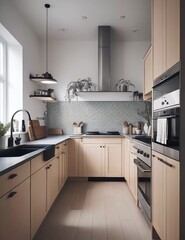 Fototapeta premium Sleek Simplicity: Step into the Scandinavian Modern Kitchen of Your Dreams!