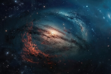 Fototapeta na wymiar A view from space to a spiral galaxy and stars. Universe filled with stars, nebula and galaxy,. Elements of this image furnished by NASA.