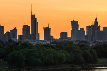 Fototapeta na wymiar Aerial view of Warsaw during sunset