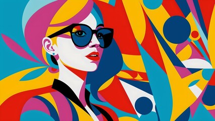 Fototapeta na wymiar Photo of a woman wearing sunglasses in a vibrant painting