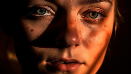 Beautiful young woman exudes sensuality in close up portrait generated by AI