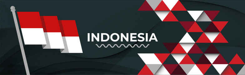 Indonesia national day banner, flag colors background and geometric abstract modern red white design. Indonesian flag independence day corporate business theme. Bali Jakarta Vector Illustration.