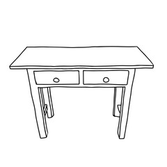 Black Vector outline illustration of a table with two drawers isolated on a white background