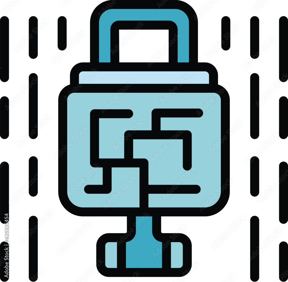 Poster cyber lock icon outline vector. secure key. hacker system color flat