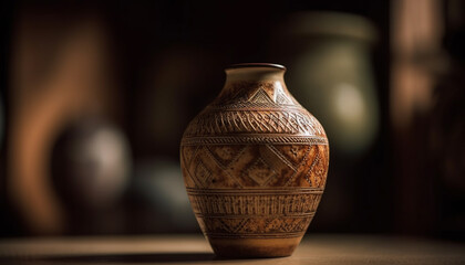 Fototapeta na wymiar Antique earthenware vase, an ornate craft product for home decor generated by AI