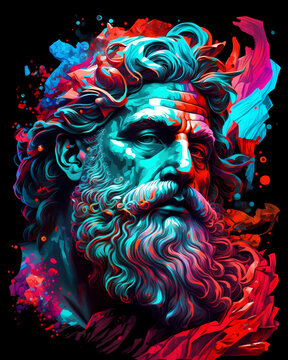 Illustration of Zeus - greek mythology theme - black background - Generative Art