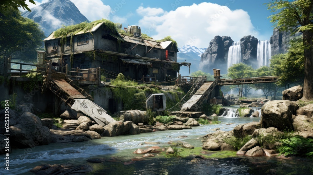 Wall mural a climatic place with survival theme game art - Wall murals