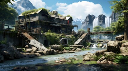 Naklejka premium A climatic place with survival theme game art
