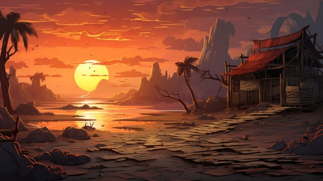 A climatic place with survival theme game art