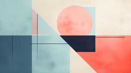 an abstract geometric minimalist line color block art painting created by generative AI