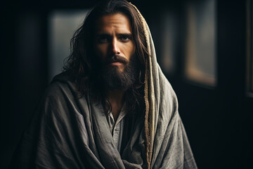 Portrait of Jesus Christ, savior of mankind, son of god, god, bible religion. Christianity, Old Testament Messiah who became the atoning sacrifice for the sins of men. Gospels, New Testament