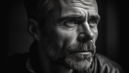 Serious mature adult businessman with gray hair looking at camera generated by AI