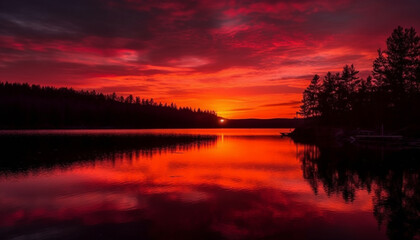Fototapeta premium A tranquil scene of nature beauty: sunset over the forest generated by AI