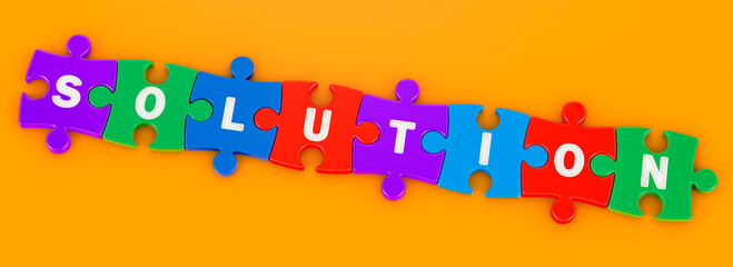 Solution concept from colored puzzles, 3D rendering