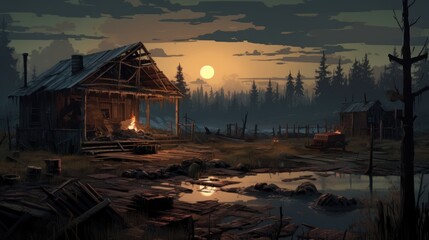 Fototapeta premium A climatic place with survival theme game art