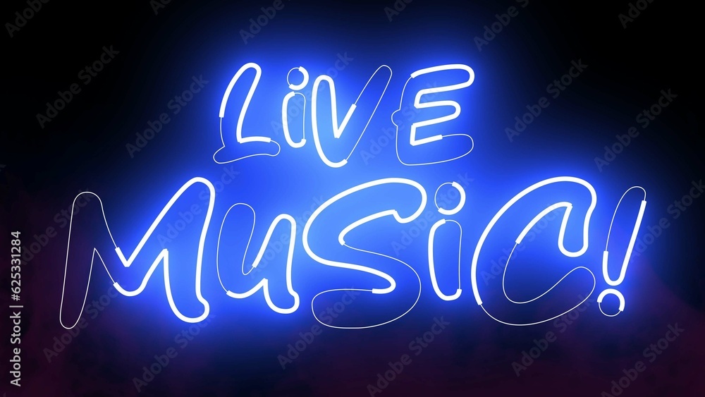 Poster live music text font with neon light. luminous and shimmering haze inside the letters of the text li