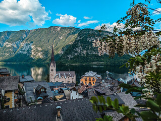 Lake Hallstatt city with Lutheran church
