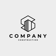 LETTER S BUILDING CONSTRUCTION LOGO LINE ART VECTOR ICON ILLUSTRATION