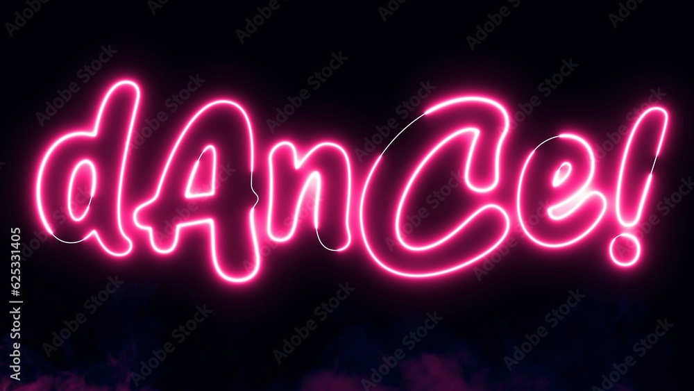 Poster dance text font with neon light. luminous and shimmering haze inside the letters of the text dance. 
