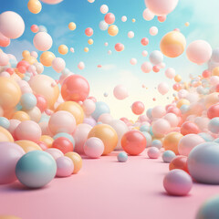 Soft colors balls and bubble gums. Pastel background. Generative AI