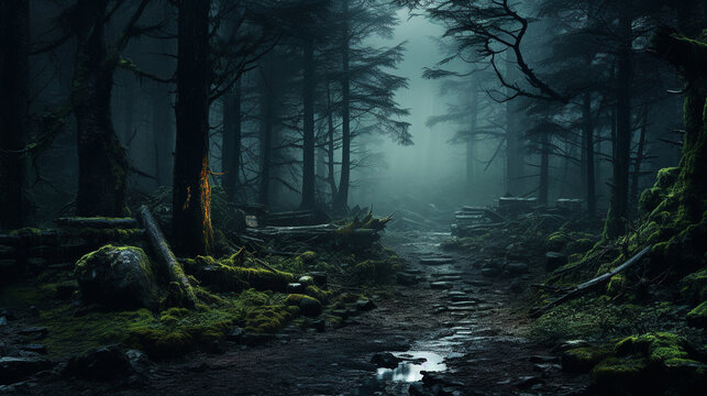 Gloomy Gothic forest in Gothic style. High quality photo
