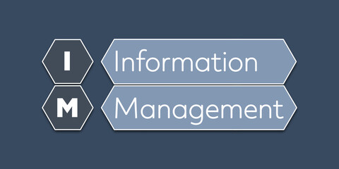 IM Information Management. An Acronym Abbrevation of a term from the software industry. Illustration isolated on blue background.