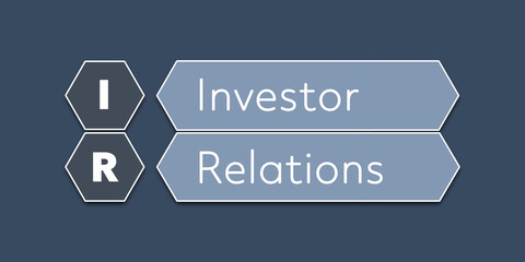 IR Investor Relations. An Acronym Abbrevation of a term from the software industry. Illustration isolated on blue background.