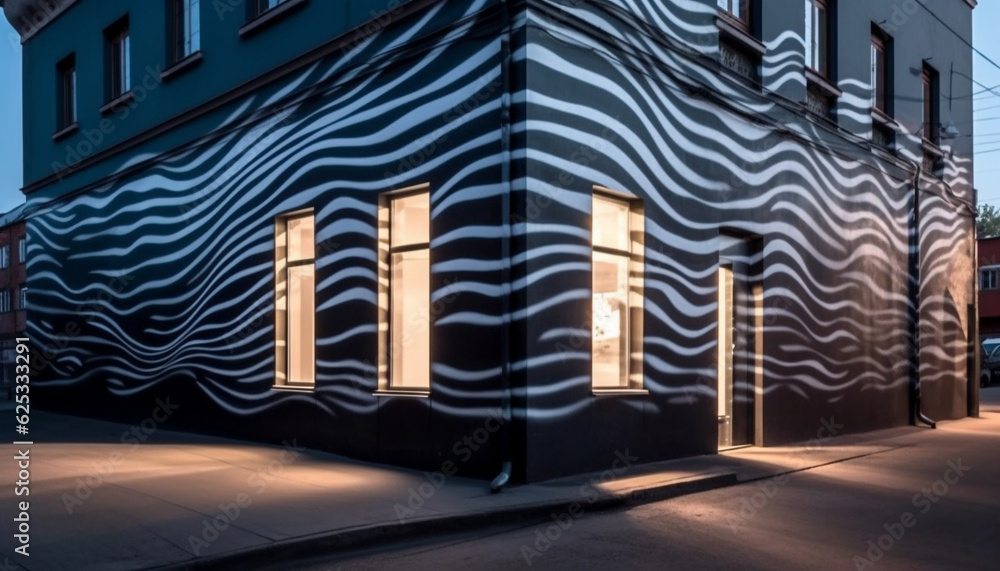 Aufkleber illuminated modern architecture in cityscape with abstract design and blue lighting generated by ai