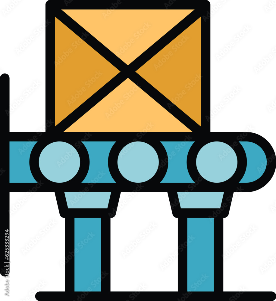 Poster ouput process icon outline vector. manufacturing system. factory output color flat
