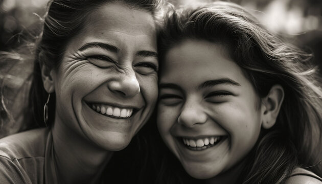 Two Cheerful Women Embracing Outdoors, Displaying A Toothy Smile Generated By AI