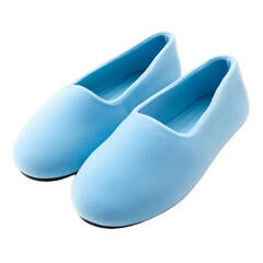 blue slippers resting on a pristine white floor