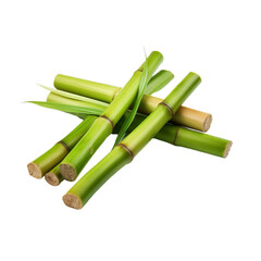 a stack of vibrant green bamboo sticks on a clean white background