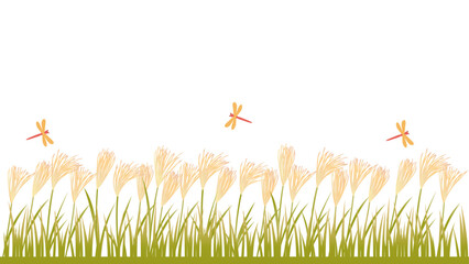 ススキと赤とんぼの秋をイメージしたイラスト　アスペクト比16：9バージョン
