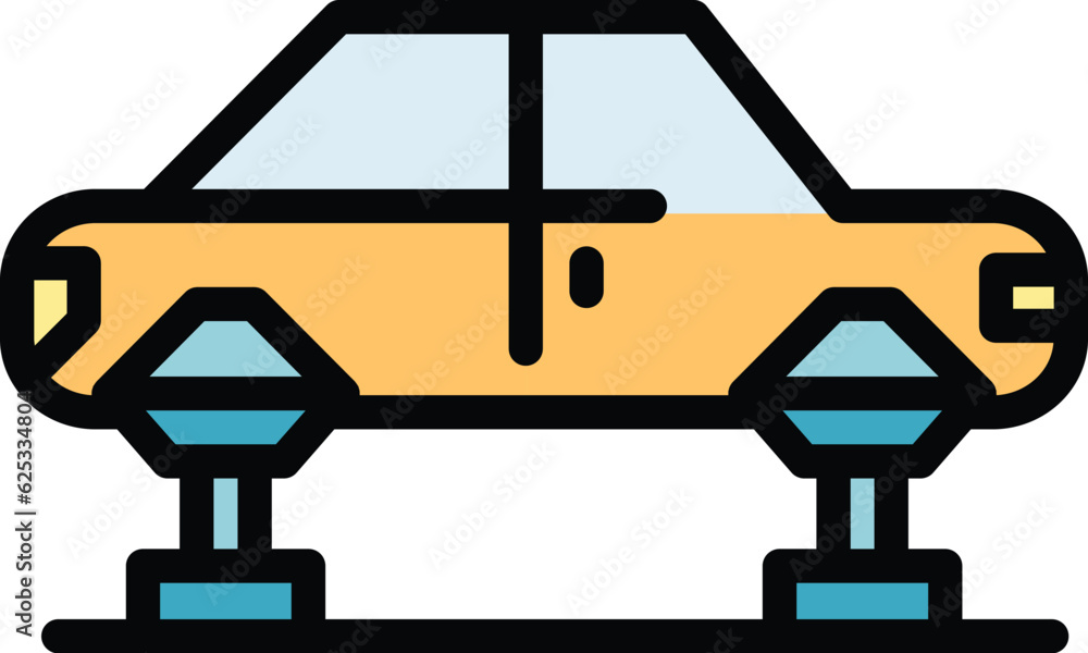 Poster auto production icon outline vector. factory robot. process equipment color flat