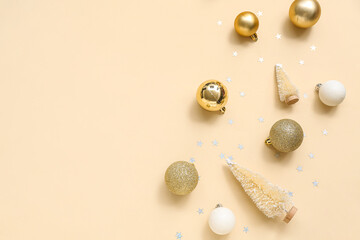 Different Christmas decorations on white background