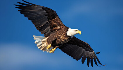 Fototapeta premium Majestic bird of prey, flying with spread wings in nature generated by AI