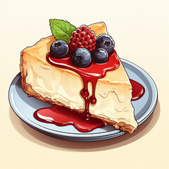 Graphic image of a beautiful cheesecake with berries . High quality illustration